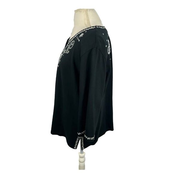 Quacker Factory Black Tunic Top Beaded Embellished Hearts n Paisley Plus Size 2X - Picture 6 of 8